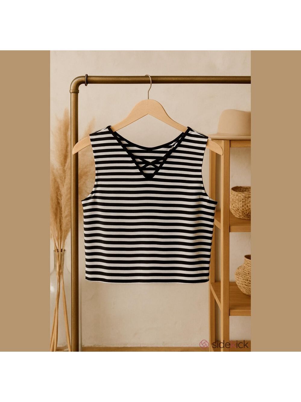 Just Kids Black White Stripe Tank Top Large